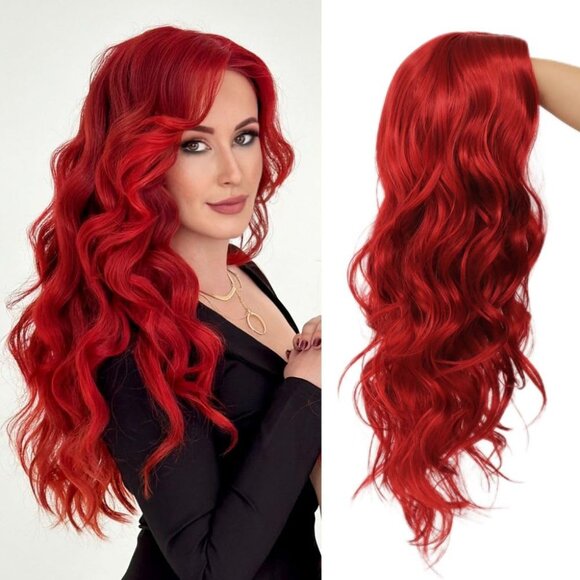 NEW Salaibs Red Curly Wavy Long Wig - Natural Synthetic Wave Hair - Picture 1 of 1